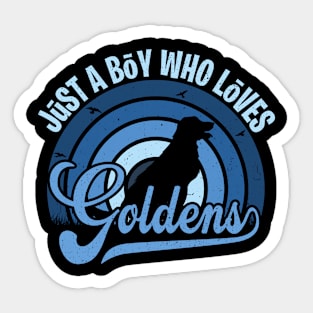 Funy Quote Just A Boy Who Loves goldens Blue 80s Retro Vintage Sunset Gift IdeA for boys Sticker